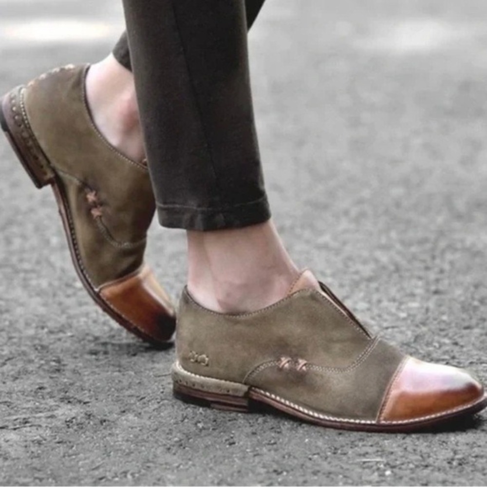 Bed Stu Rose Oxfords Women Size 9 Tan Laceless Suede Cap Toe Leather